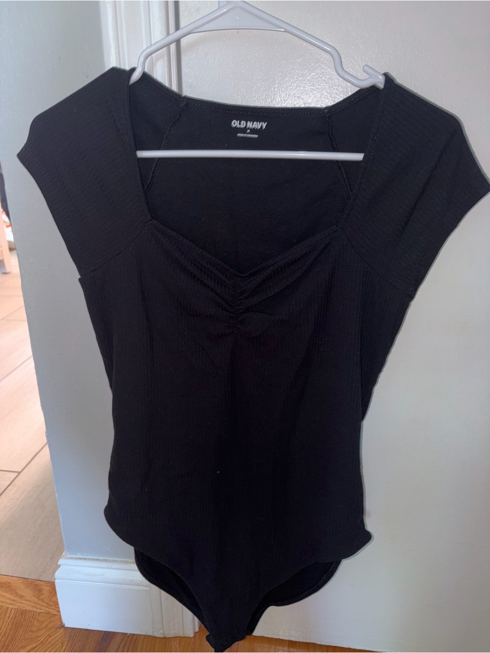 Old Navy Black V-Neck Cap-Sleeve Bodysuit